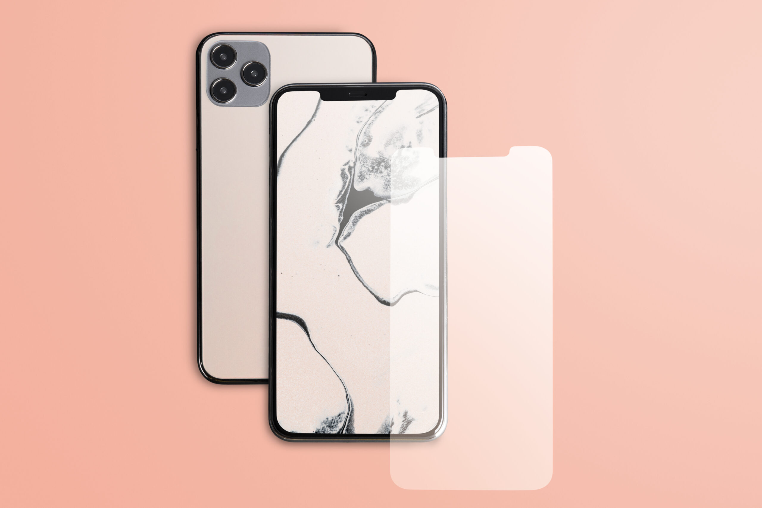 Rose gold marble phone with blank screen on peach background Iphone screen protector